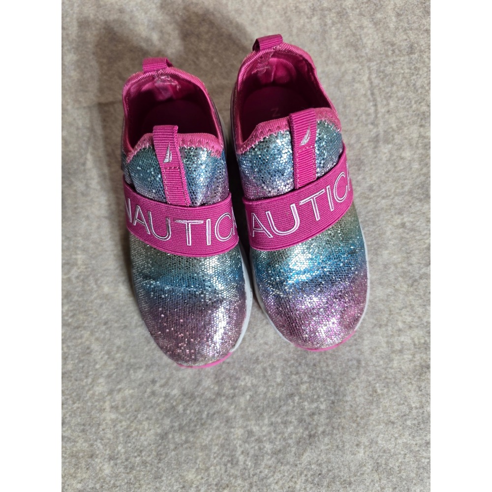 Nautica Girls Rainbow Glitter Slip On Sneakers Pink Blue Sparkle Size 10 Kids